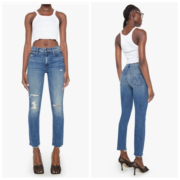 Mother Mid Rise Dazzler Ankle Fray In Weekend Kitten Women's Size 27 Blue Jeans - Picture 1 of 12